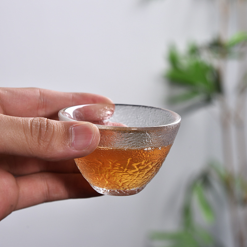 Japanese glass teacup printed logo kung fu master hammer grain cup tasting cup crystal glass tea set manufacturers wholesale
