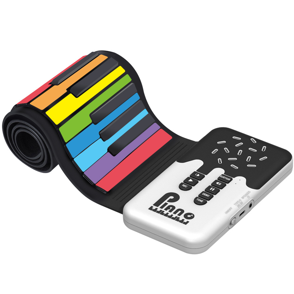 Hand-Rolled Piano 49-Key Digital Keyboard Kidsren's Rainbow Piano Rechargeable with Audio Speaker Portable Foldableing Training for Beginners