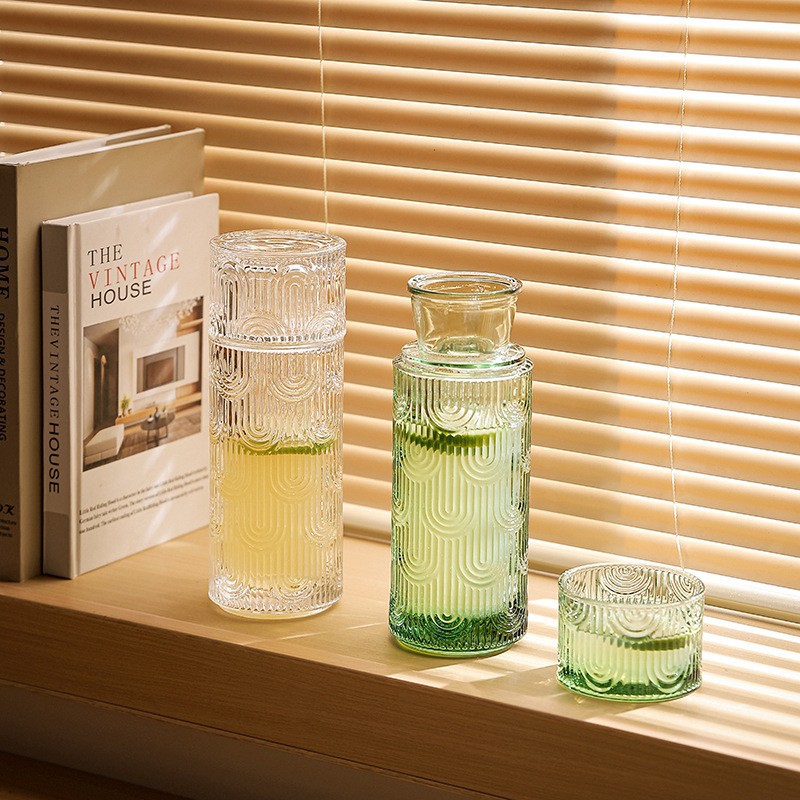 Glass Cold Water Kettle Ins Style Creative Embossed Glass Glass Water Cup Household Juice Cup One Pot One Cup Set