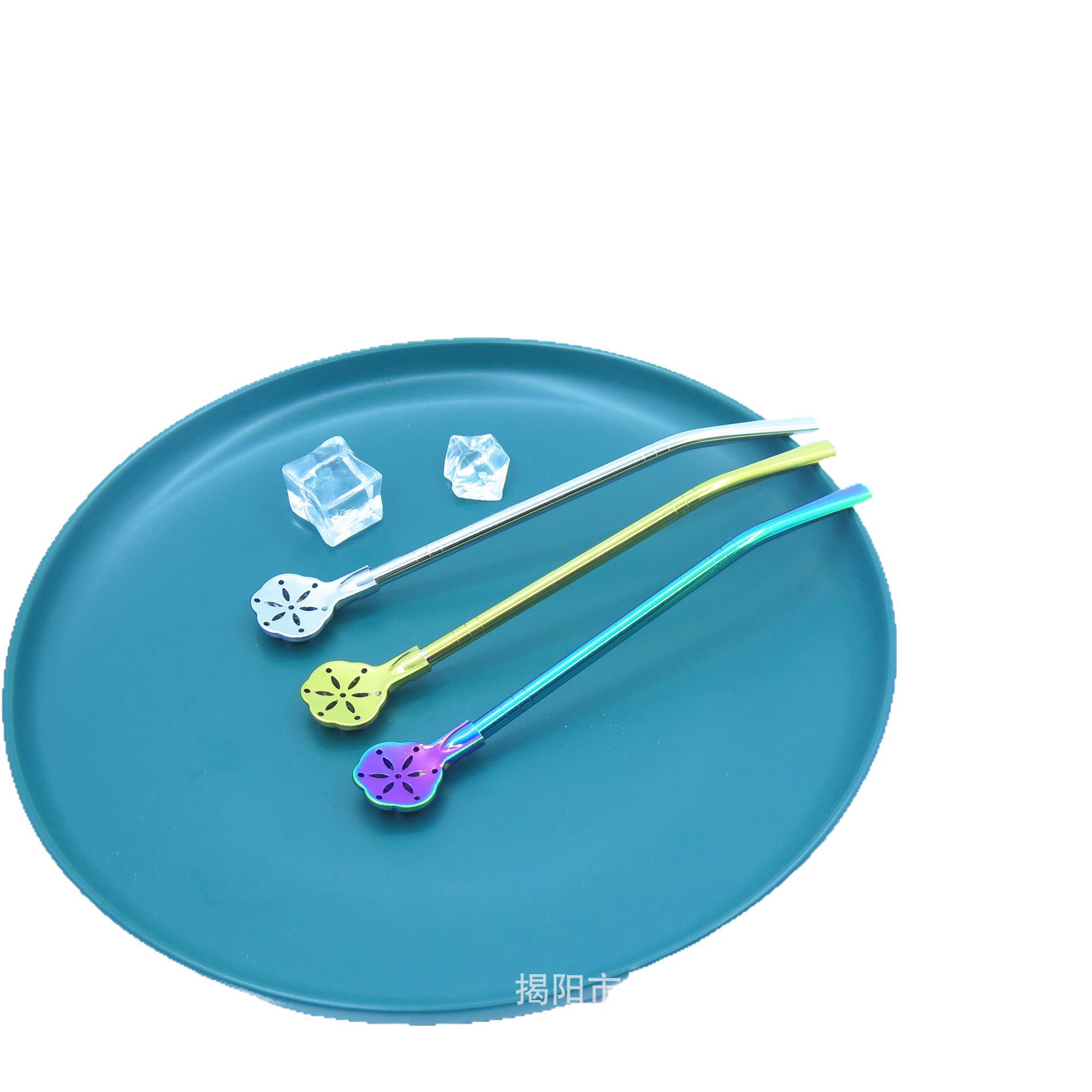 Factory Direct supply 304 stainless steel straw spoon beverage milk tea coffee spoon drinking pipe cross-border color metal Madai