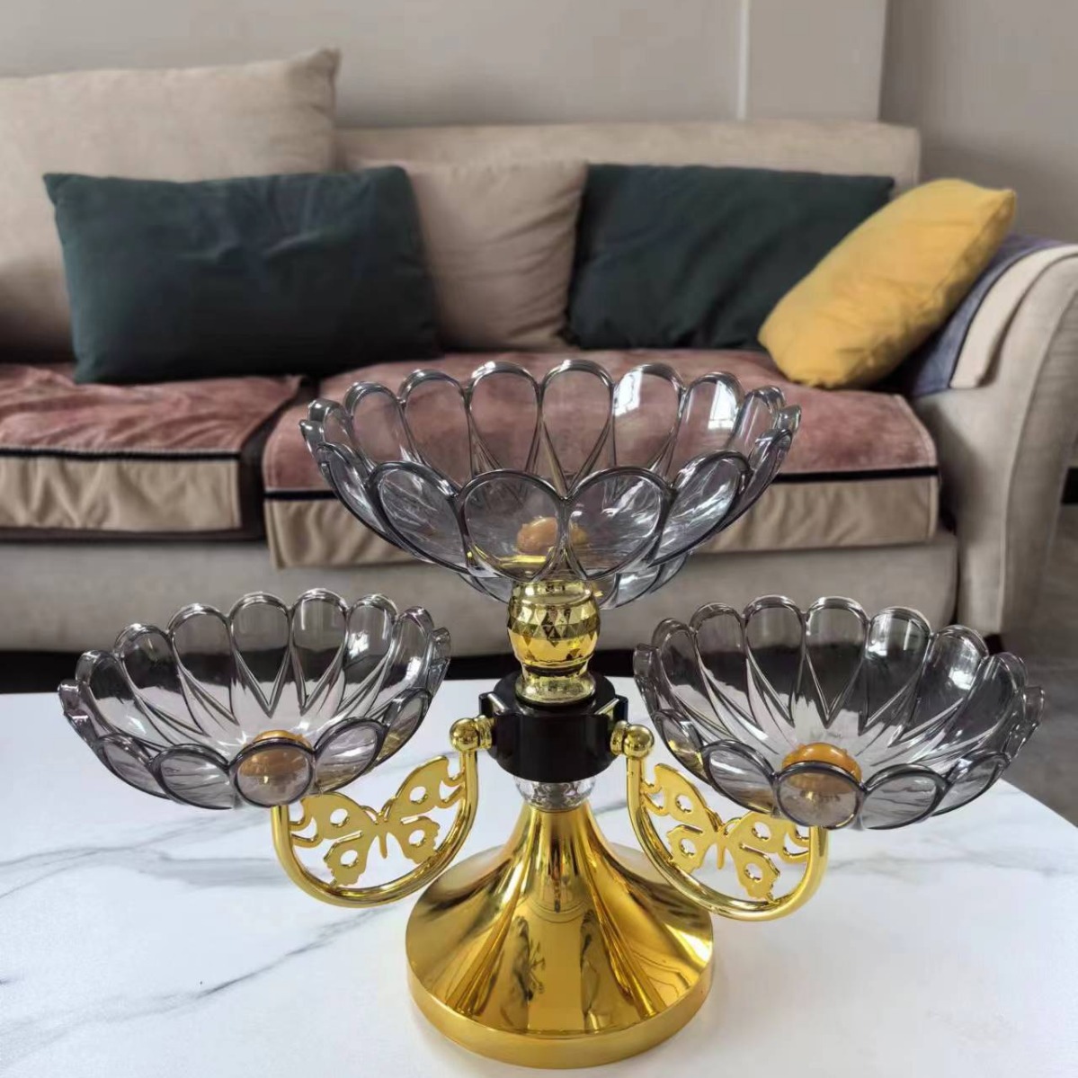 European Crystal Multi-Layer Rotating Fruit Plate Modern Home Living Room Coffee Table Light Luxury Snack Candy Plate Decoration Tray