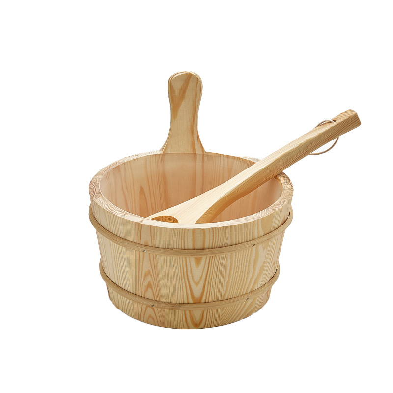Sauna Room Wooden Bucket Wooden Spoon Sauna Watering Wooden Bucket Sweat Steaming Satchel Wooden Bucket Bathhouse Dry Steaming Bucket Accessories