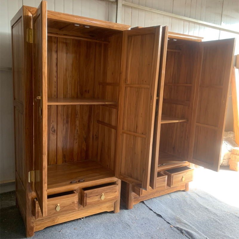 Pure Solid Wood Wardrobe Storage Cabinet Old Elm Furniture Wardrobe Quilt Storage Cabinet Four-Door Solid Wood Vertical Cabinet Wardrobe