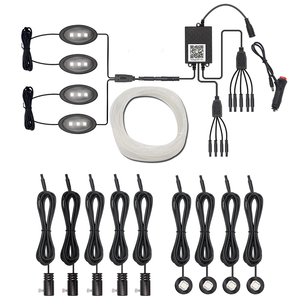 Car cold light atmosphere lamp fiber optic line lamp APP one drag 13 Cold Light remote control RGB foot atmosphere lamp