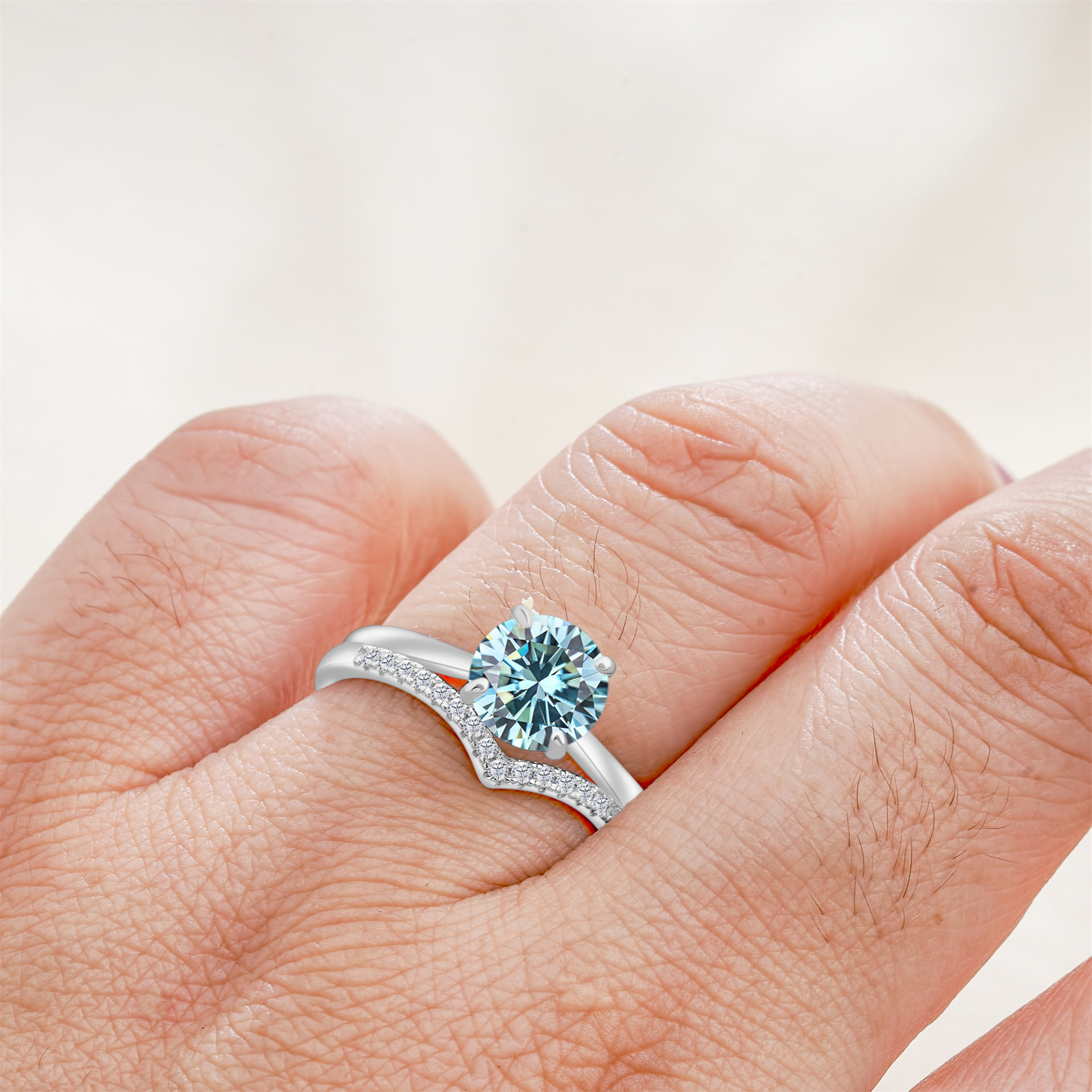 Cross-Border Exclusive S925 Silver Moissanite Set Earrings + Ring with Certificate Sparkling Fire Diamond Cross-Border Hot Sale