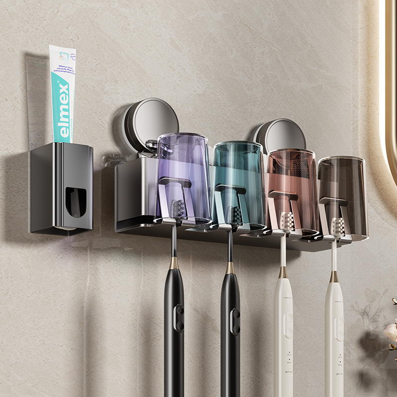 Bathroom Suction Cup Toothbrush Holder Toothbrush Cup Storage Rack Mouthwash Cup Brushing Cup Storage Washstand Wall Hanging Family