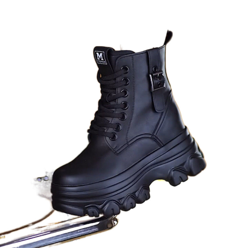 Height-Increasing Martin Boots for Women, Autumn 2025 New Style, Petite Genuine Leather Thick-Soled Ankle Boots for Women, Winter Fleece-Lined Non-Slip Warm Shoes