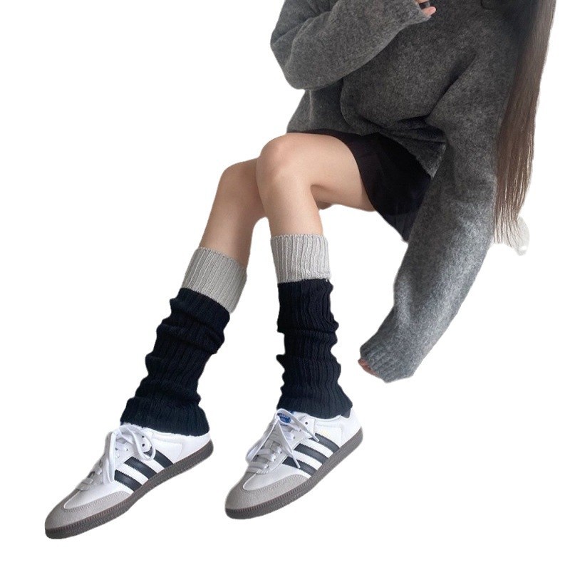 Warm Asian Knitted Woolen Socks for Women, Spring, Autumn and Winter Woolen Leg Covers, Pile Socks, Color Matching Gray Warm Calf Socks Y2
