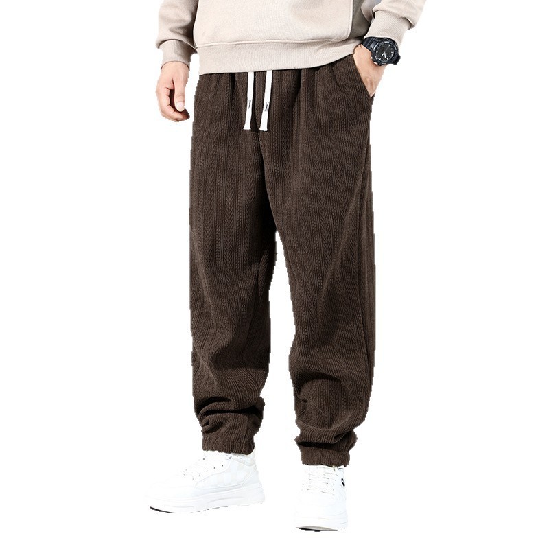 Plus-Size European Cotton Velvet Wheat Ear Pattern Jacquard Pants for Men, Spring and Autumn 2025 New Style, Youth Drape Casual Sweatpants