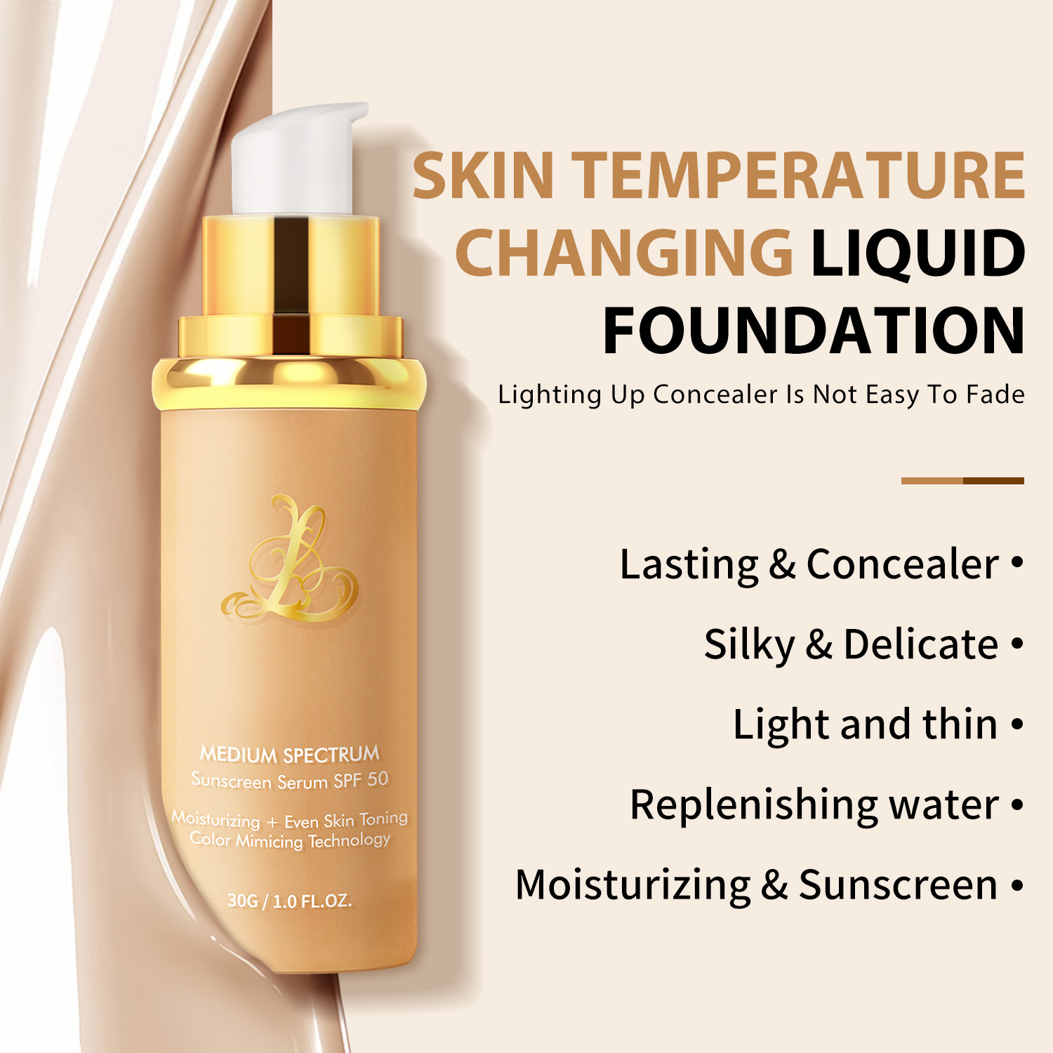 Cross-border explosions 4-in -1 color-changing foundation liquid concealer does not take off makeup does not card powder moisturizing lasting waterproof sweat-proof foundation liquid