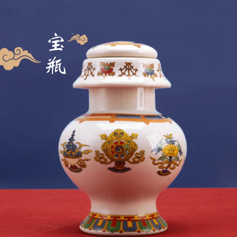 Керамическая бутылка с восьмью благоприятными сокровищами в стиле Тибета, сокровище богатства, бутылка для Будды, домашнее украшение, керамическая бутылка Драконьего короля