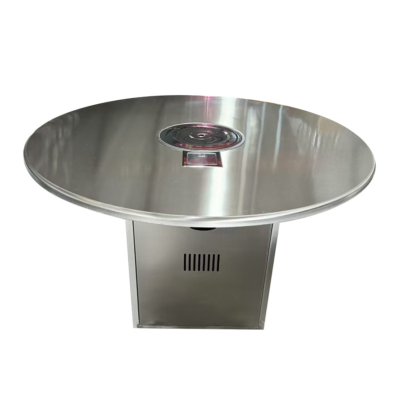 Stainless Steel Barbecue Hot Pot Table Barbecue Restaurant Commercial Square Cassette Induction Cooker Electric Ceramic Stove Dining Table Industrial Style Table