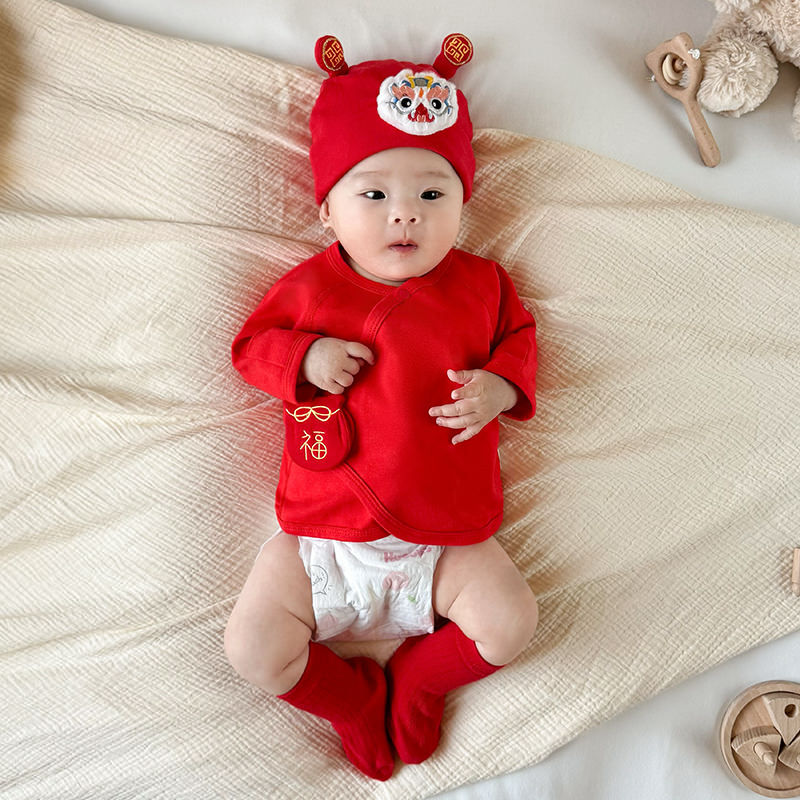 Newborn Half-back Cotton Boneless Four Seasons Big Red Festive Top Baby 0-2 Baby Full Moon Clothes