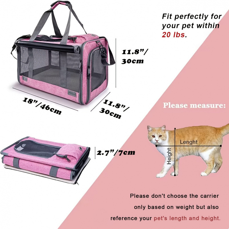 2026 New Cross-Border Dropshipping Pink Soft Surface Aviation Certified Large Cross-Border Pet Carrier