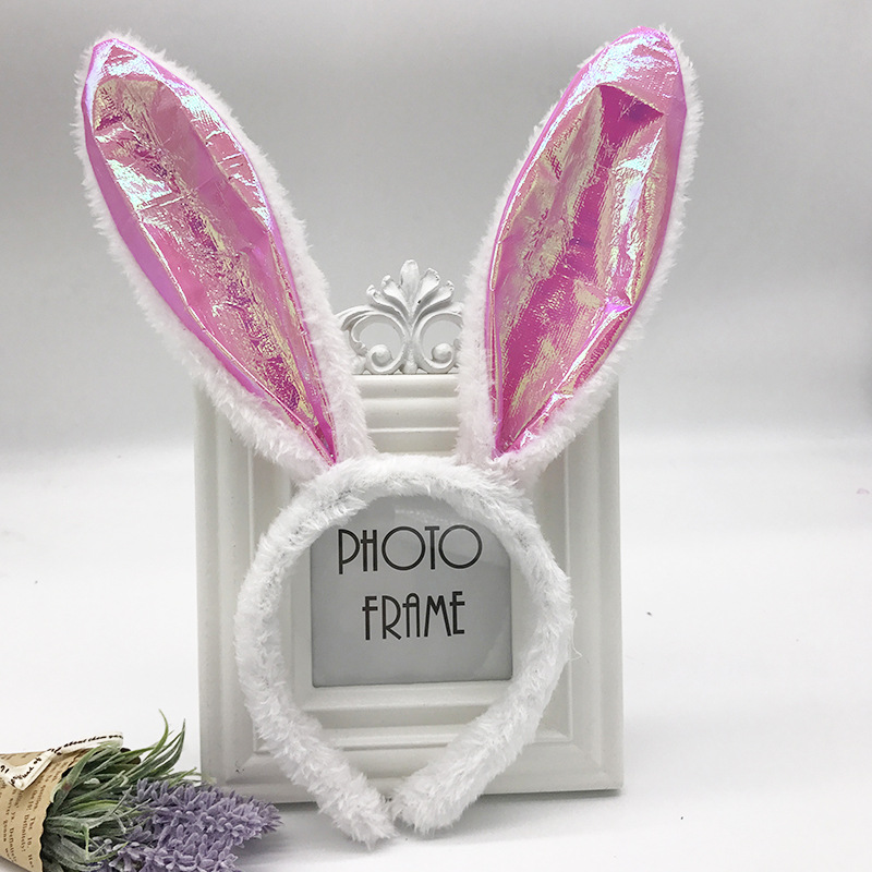 Cross-Border Easter Children's Day Animal Headwear Plush Bunny Ears Headband Sequin Bunny Headband Scan Qr Code to Receive Promotional Gifts