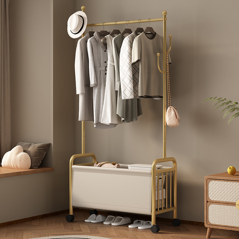 Movable Floor-Standing Clothes Rack Bedroom Apartment Cream Style Clothes Rack Internet Celebrity Light Luxury Clothes Storage Rack Coat Rack