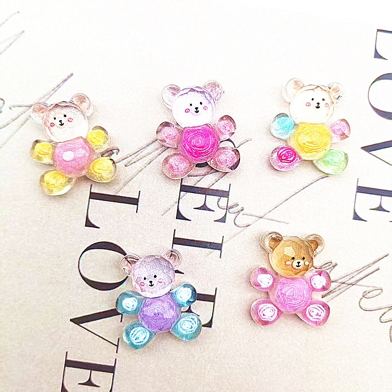 Highly Transparent Pearlescent Faceted Cartoon Graffiti Bear Resin Accessories DIY Mobile Phone Case Shoe Buckle Hair Accessories Accessories