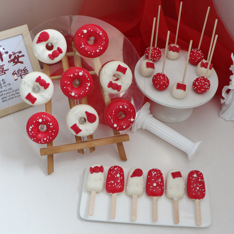 Birthday Wedding Afternoon Tea Break One-Year-Old Dessert Table Blue Red Pink Purple Donut Cake Snack Table