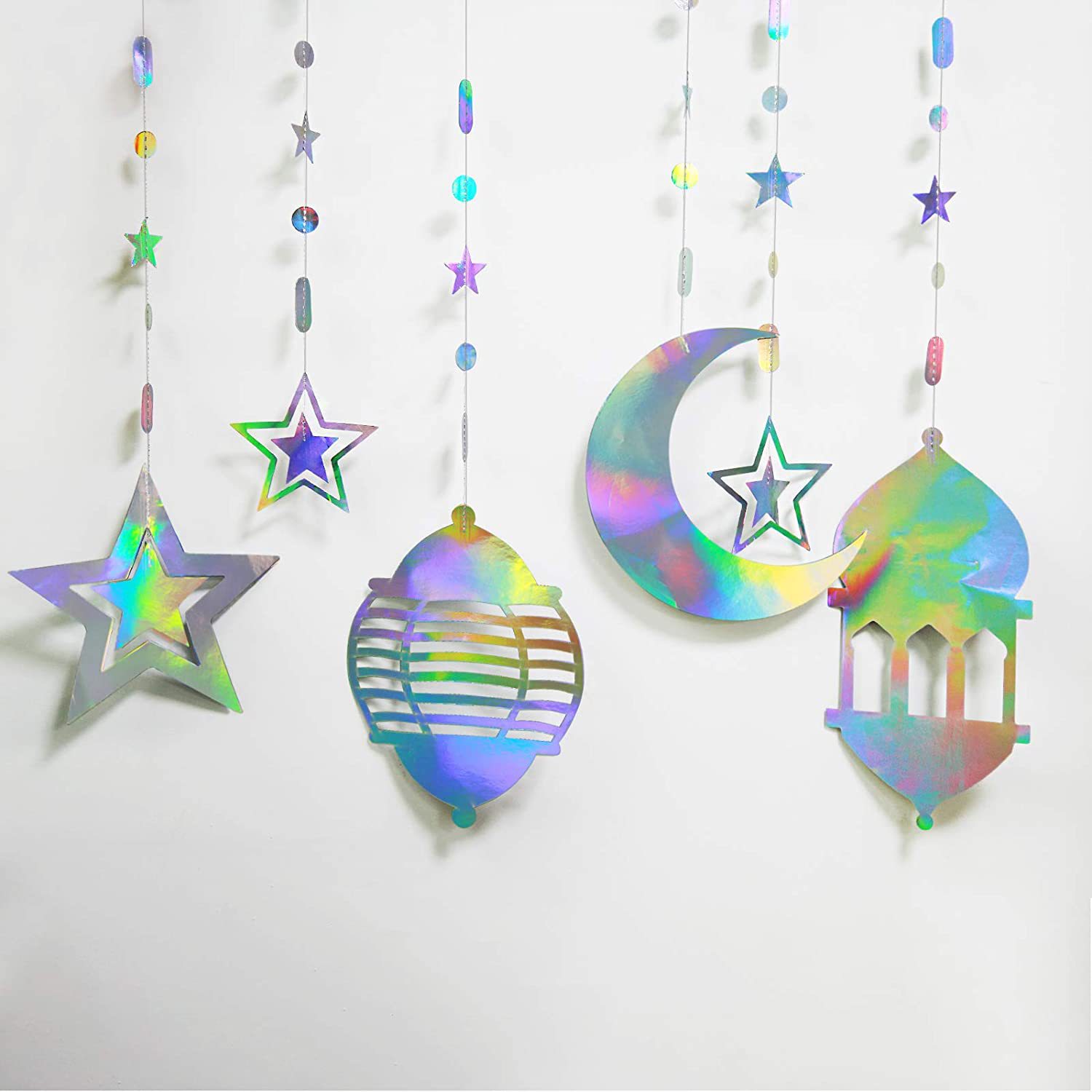 Lantern Star Moon Hanging Plain Laser Silver Paper String Flower Shop Window Hotel Lobby Decorations
