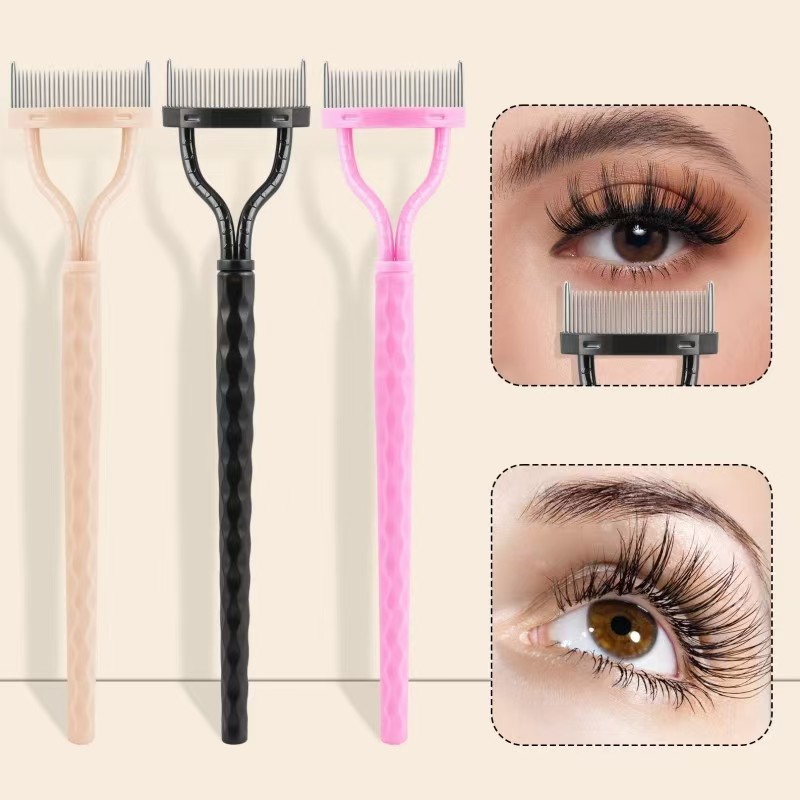 Stainless Steel Eyelash Comb False Eyelash Combing Tool Semi-Curved Dense Teeth Eyelash Brush Eyebrow Brush Beauty Makeup Tool