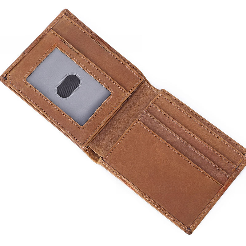 In-Stock Amazon Rfid Men's Wallet Genuine Leather Crazy Horse Leather Card Holder Coin Purse Wallet Bank Card Holder Wallet