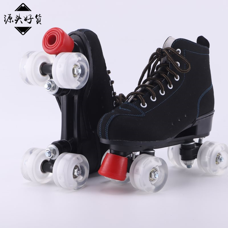 Роликовые коньки Boge, взрослые, двойные, четырехколесные, из коровьей кожи, ПУ, с подсветкой, все черные, специальные предложения