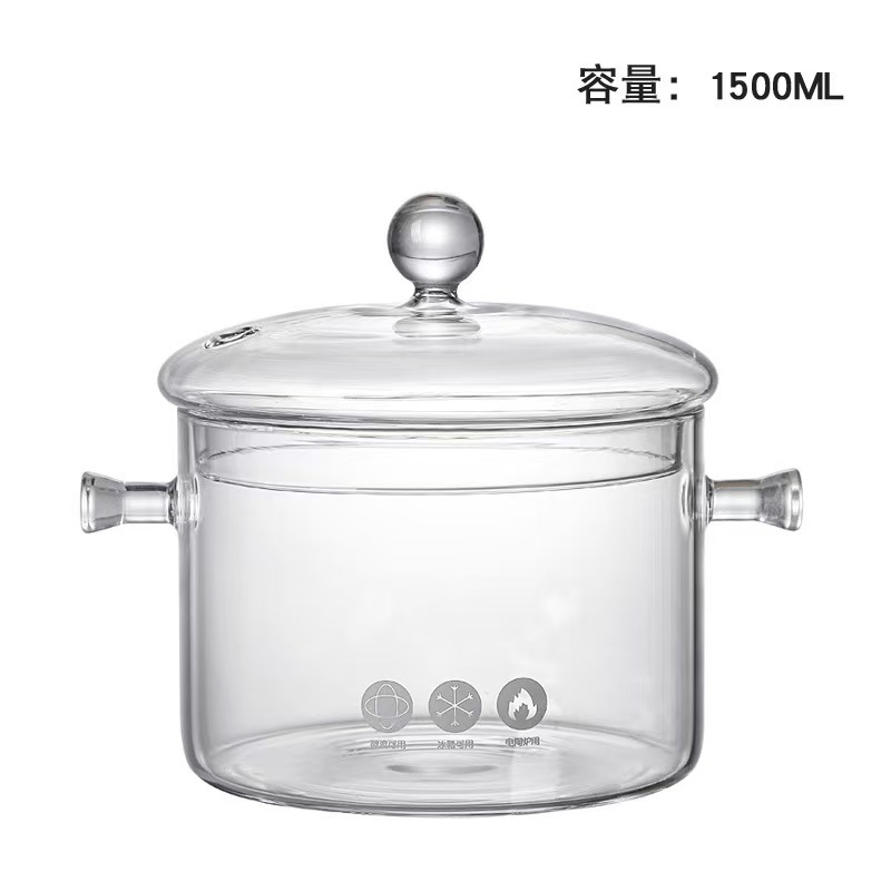 High Borosilicate Glass Pot Household Electric Ceramic Stove with Lid Thickened Glass Instant Noodle Pot Household Double-Eared Glass Stew Pot Cross-Border