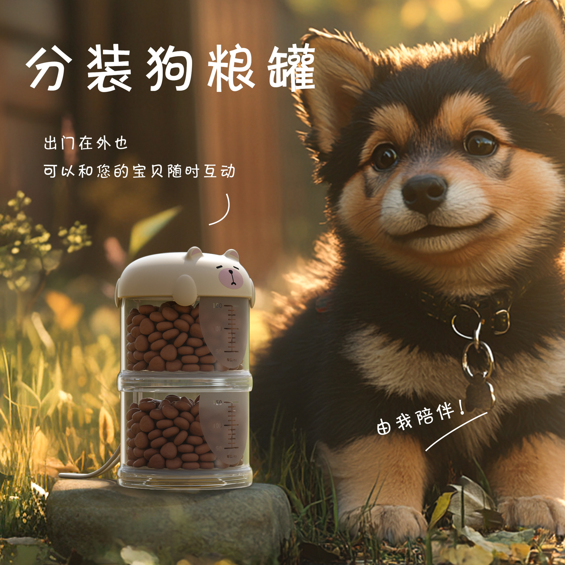 [Heart Made] Pet Cute Grain Storage Bucket Household Moisture-proof Cat Food Dog Food Sealed Jar Multi-layer Portable Grain Storage Bucket