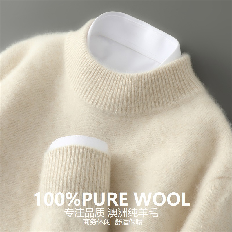 Autumn and Winter Sweater New First-Line Ready-To-Wear 100% Wool Sweater with Casual Men's Half Turtleneck Thickeneded Bottoming Shirt for Men