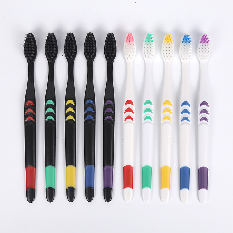 Adult Bamboo Charcoal Toothbrush Black and White Two Colors 10 Pack Family Pack Two Yuan Store Supermarket Small Moon Adult Soft Hair Toothbrush