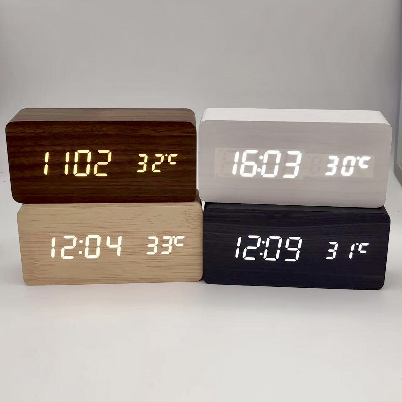 Wooden Led Alarm Clock Digital Clock Desktop Multi-Function Voice-Controlled Digital Clock USB Student-Specific Wooden Clock