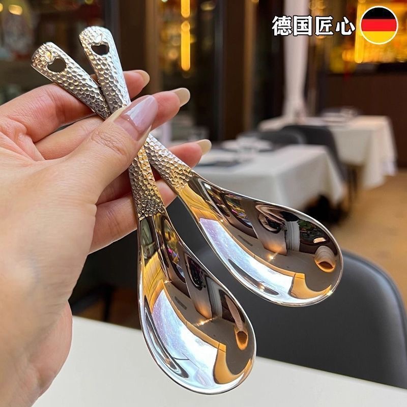 New Style Hammer Spoon Stainless Steel Household Spoon Commercial Spoon Dining Spoon High Color Value Vintage Spoon Dessert Spoon