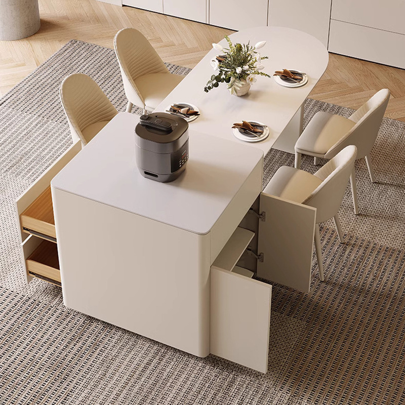 Island Table Integrated Home Retractable Modern Simple Slate Dining Table Kitchen Island Table Arc-Shaped Small Apartment