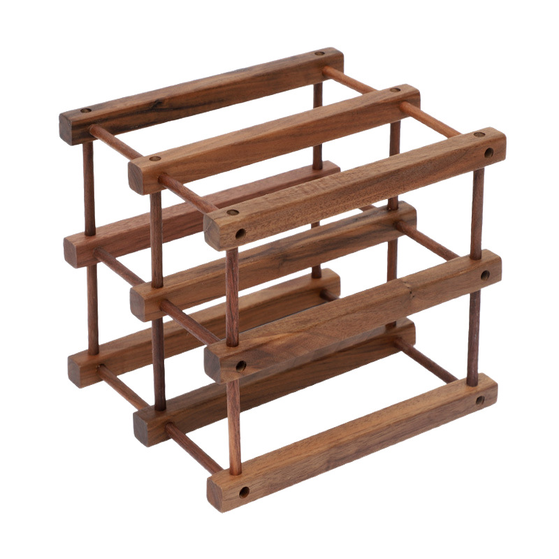 Foreign Trade Wine Rack Ornaments High-End Light Luxury North American Black Walnut Multi-Layer Free Combination Wine Rack Ornaments Wholesale
