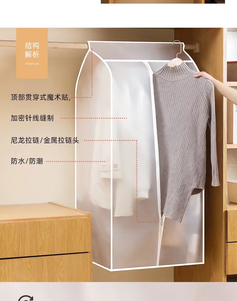 Wholesale Dust Bag Clothes Dust Cover Hanging Household Clothes Transparent Cover for Clothes Dress Set Wardrobe Hanging Pocket