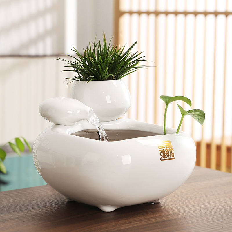 New Chinese Style Lucky Water Ornaments Ceramic Small Desktop Living Room Tea Table Office Decorations Circulating Water Landscape