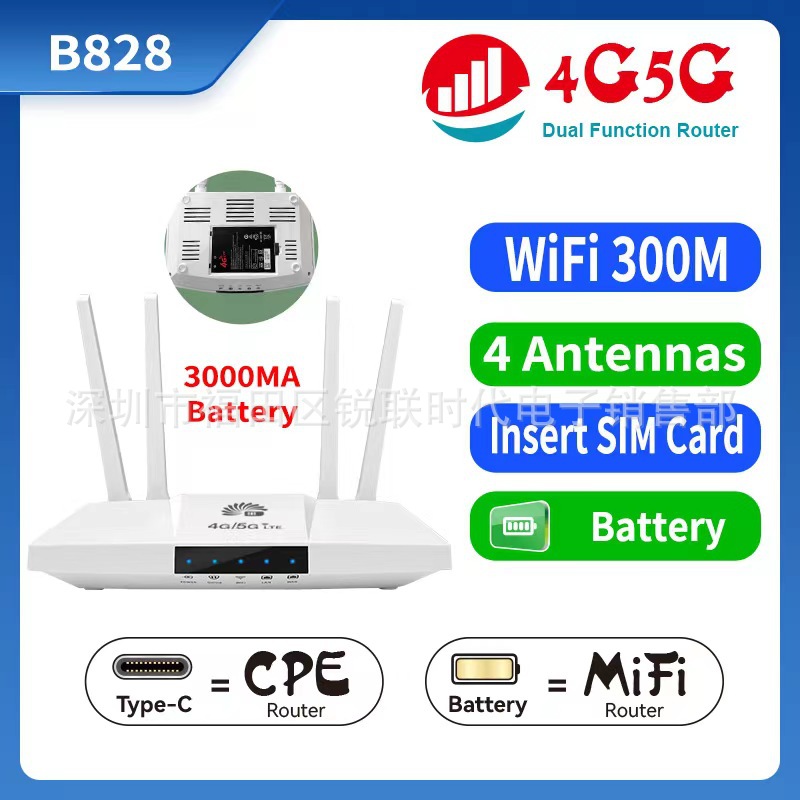 B828 Unicom телеком 4G5G беспроводной маршрутизатор с прямой вставкой SIM-карты, встроенный 3000 мА литиевый CPE для бизнеса