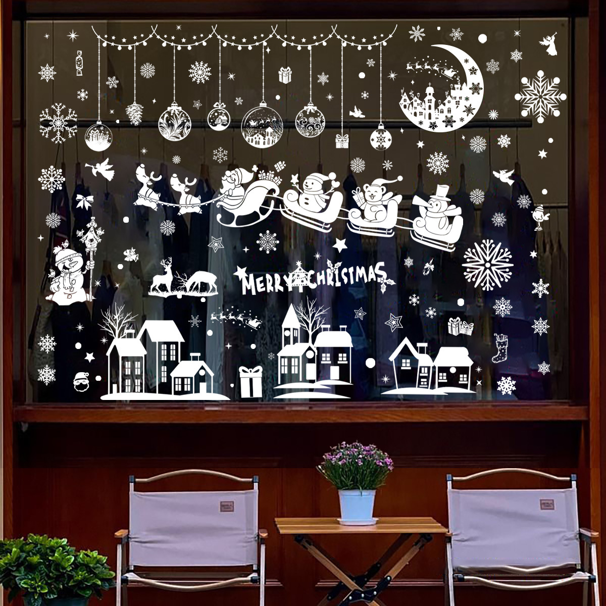 Cross-Border Christmas Santa Claus Reindeer Snowman Moon Igloo Hanging Ball Ornament Christmas Decoration Sticker for Glass Window