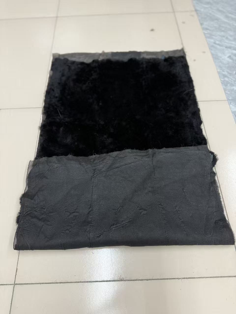 Black Shiny Rex Rabbit Fur Leather Material Fabric Genuine Leather Real Fur Whole Skin Mattress DIY Special Use