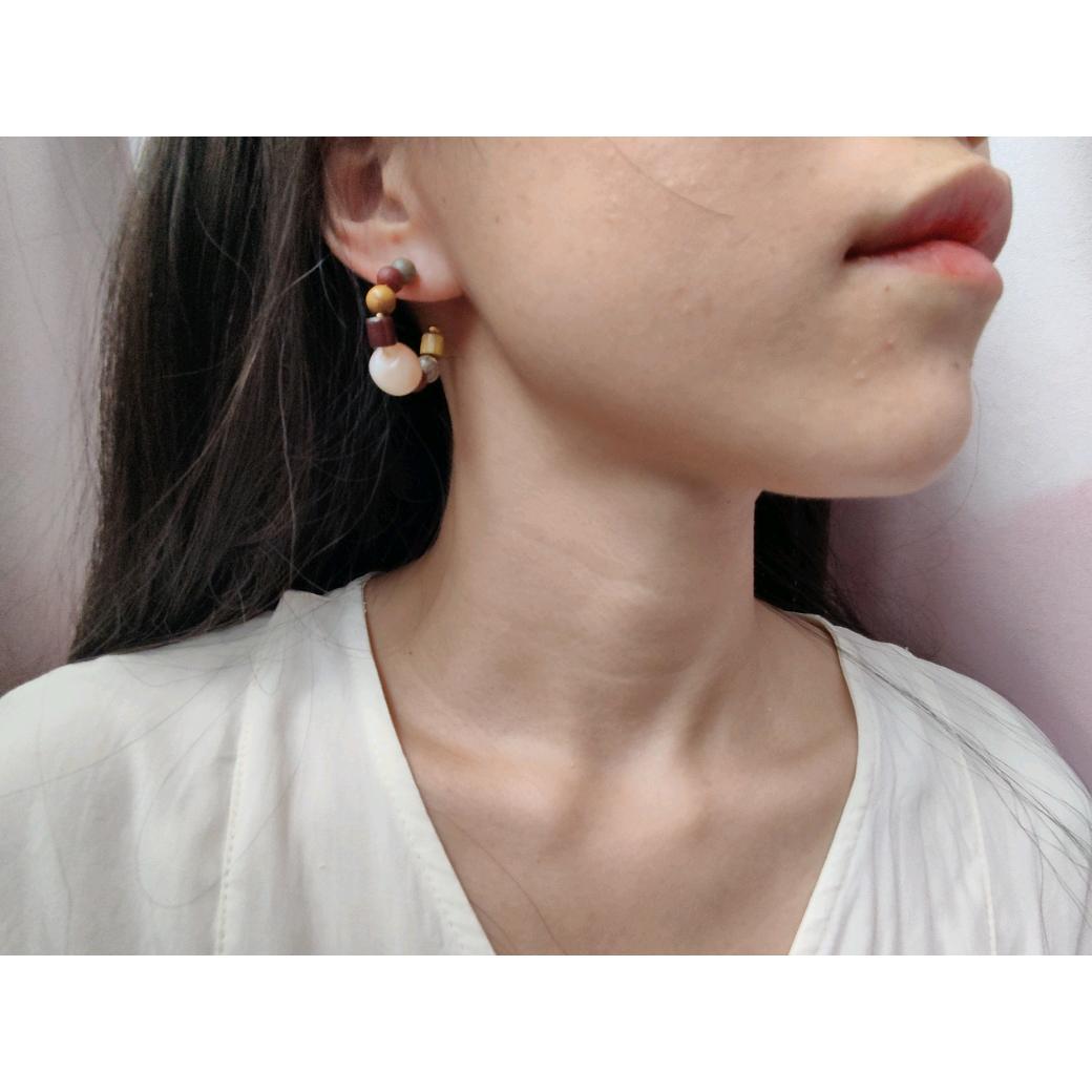 Natural Museum Original Design Trendy Earrings Vintage Natural Stone Sandalwood Bodhi 14K Gold Retro Women's Earrings