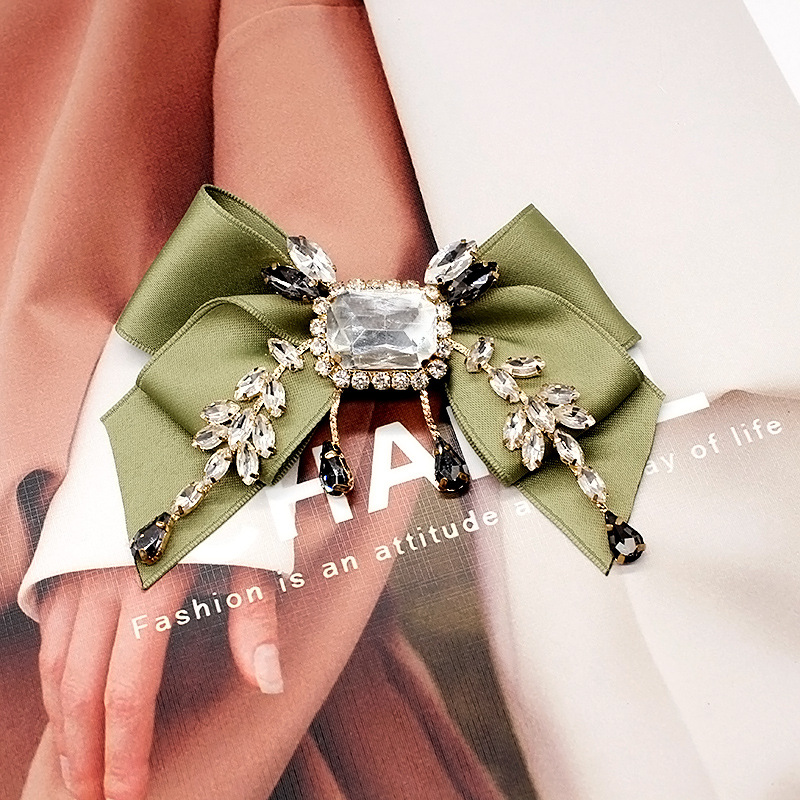 Dongdaemun Black Elegant Bow Hair Clip, Preppy Style Crystal Lolita Accessory Hairpin, Korean Style Brooch