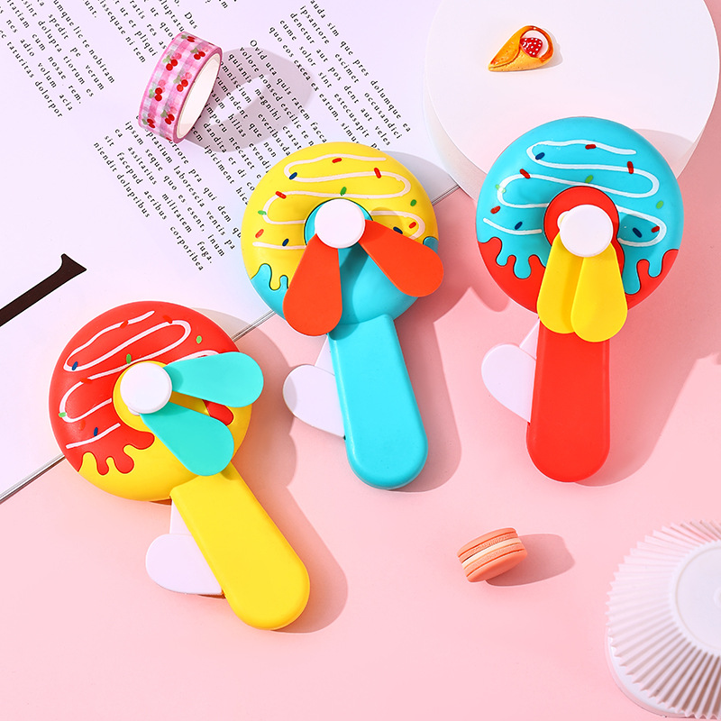 Donut Hand Pressure Fan Cute Hand-held Fan Mini Portable Fan Manual Shake Small Fan Gift Toy