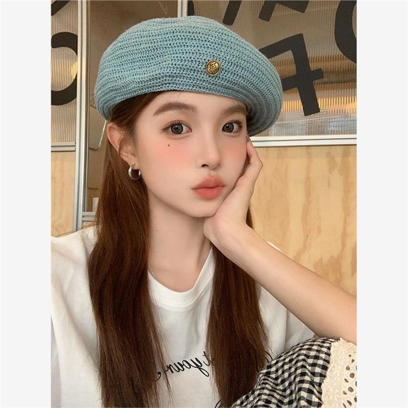 Trendy Women's 2024 New Thin Breathable Spring-Summer Hat, Hollow-Out Beret, Versatile Face-Slimming Artist Hat