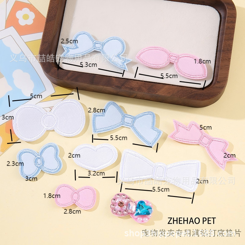 Zhehao Pet Hairpin Accessories DIY Special Full Diamond Bottom Bow Embroider Gasket Cat and Dog Small Headwear