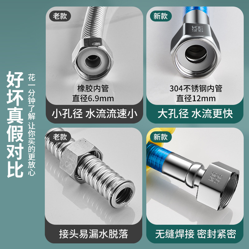 304 stainless steel bellows gas water heater cold and hot water inlet hose 4 points metal explosion-proof insulated household water pipe