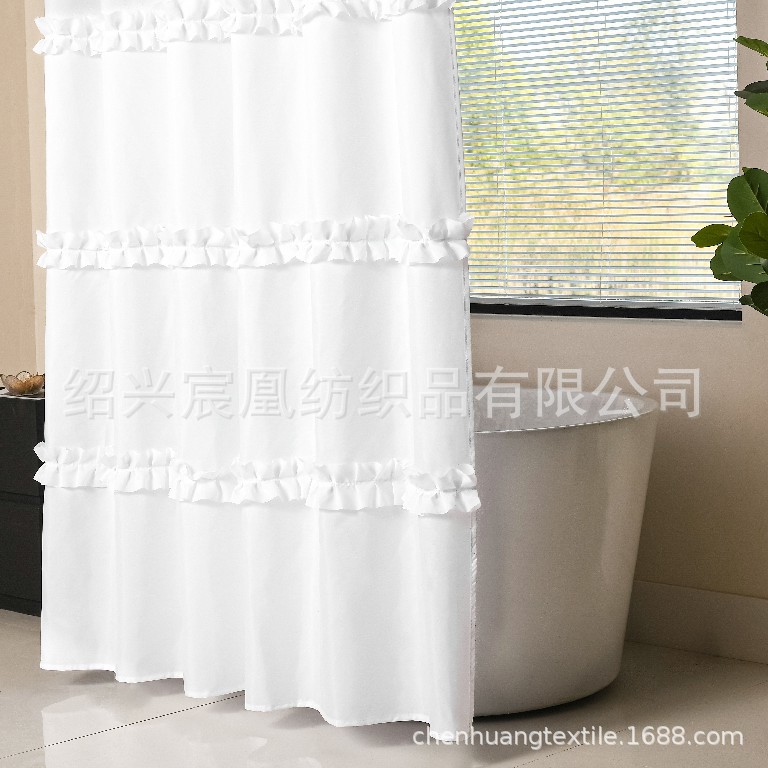Cross-Border Manufacturer White Shower Curtain Wholesale Blocking Lace Polyester Shower Curtain