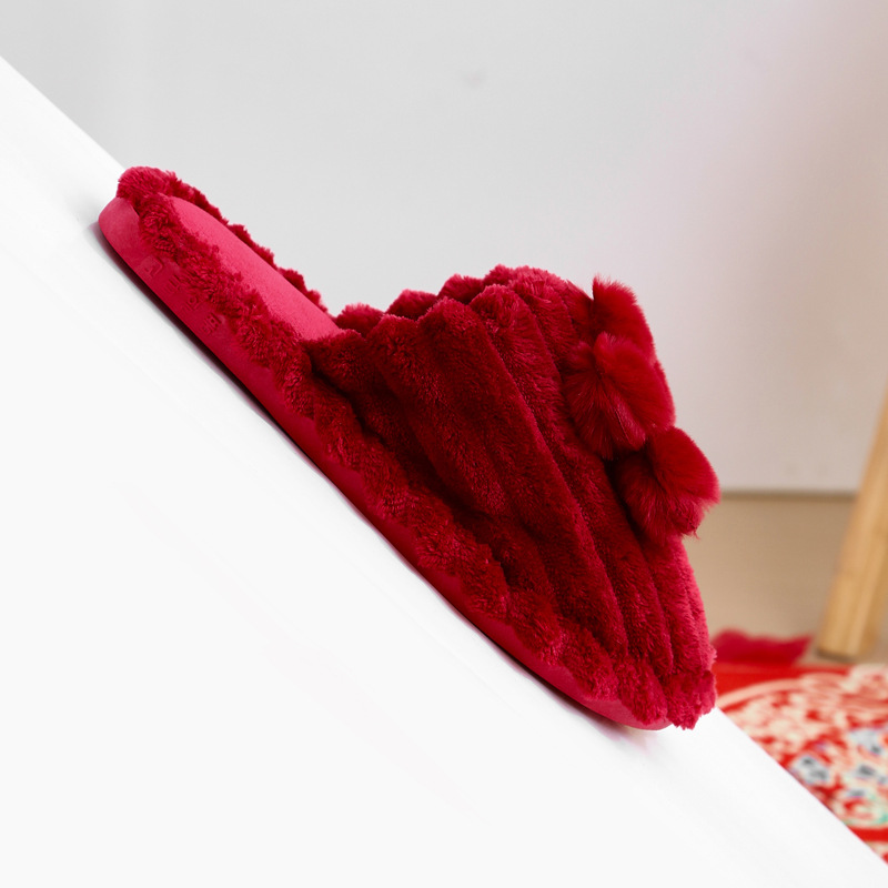 Wedding slippers Baotou autumn and winter a pair of big red festive wedding couple cotton-padded wedding woman bride dowry