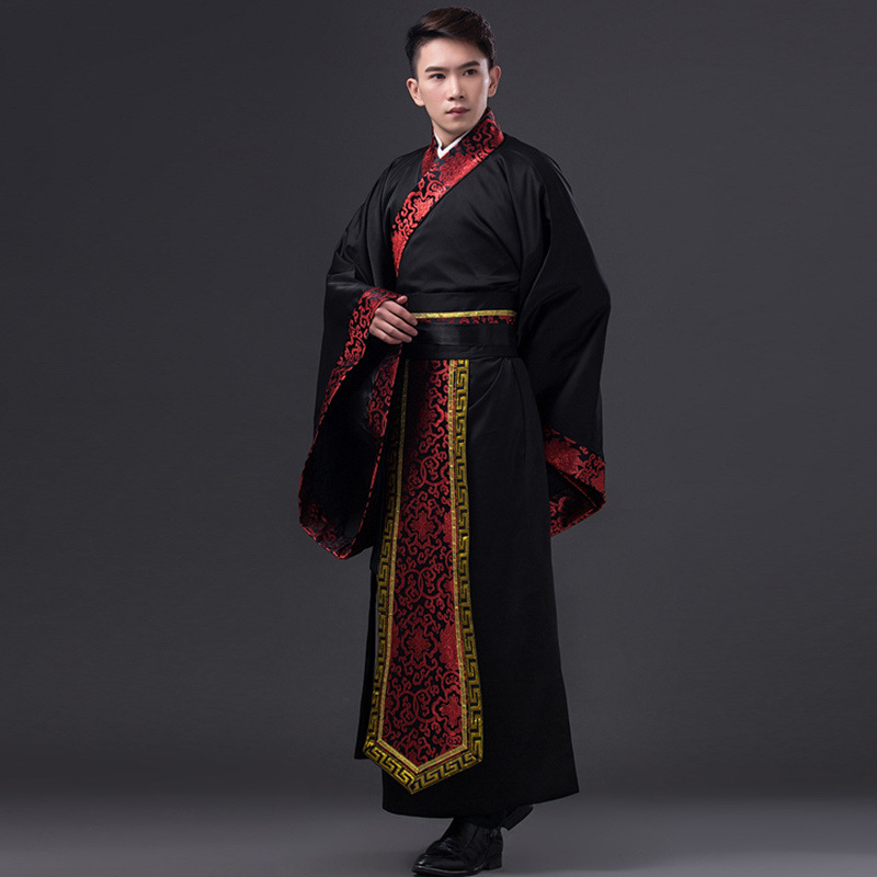 Yichaoer ancient costume men's ancient costume Hanfu men's Tang Dynasty Hanfu men's black Hanfu straight costume stage costume