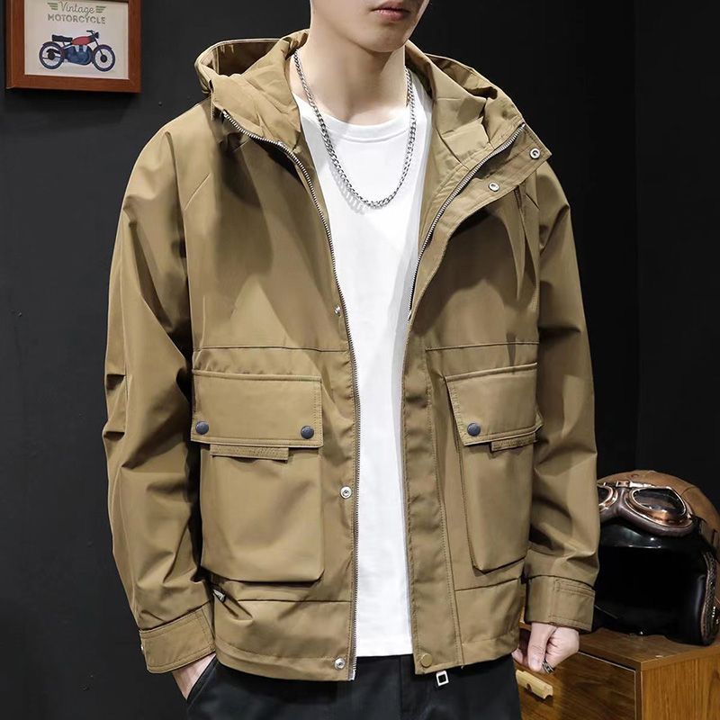 Hooded Loose Jacket Coat Men's Spring Autumn Autumn Multi-Pocket Large Size Casual Jacket Men's Spring 2025 New