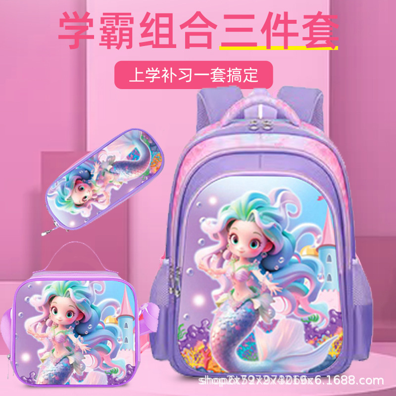 Factory Direct Sales Cross-Border Primary School Students Trolley Schoolbags Two-Wheeled Six-Wheeled Schoolbags Three-Piece Set Cute Cartoon Backpack